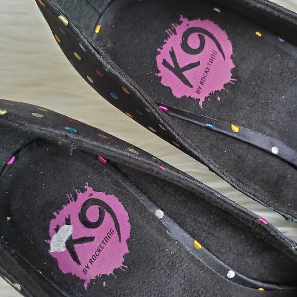 K9 Rocket Dog Black Polka Dot Satin Toe Bow Pumps SZ 8 - Picture 8 of 12